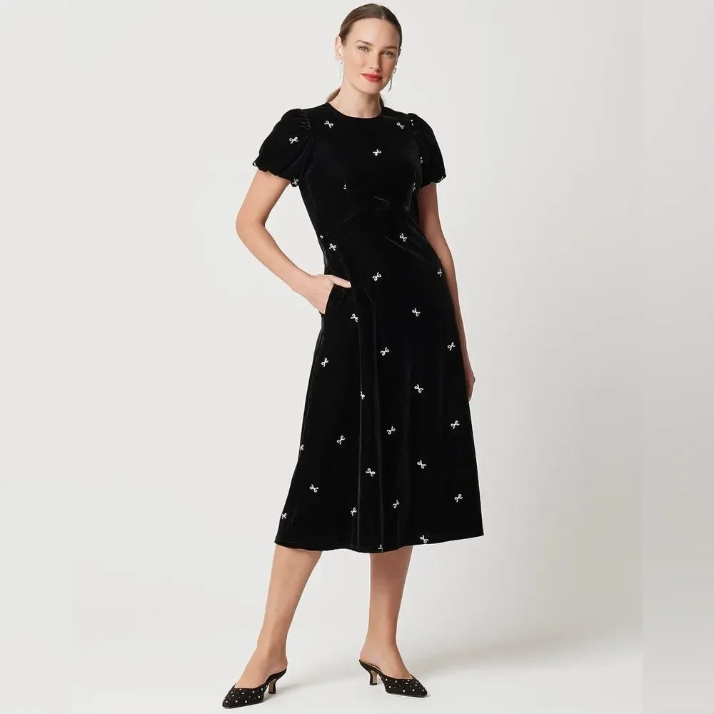 J Crew Velvet Puff Sleeve Midi Dress NWT
